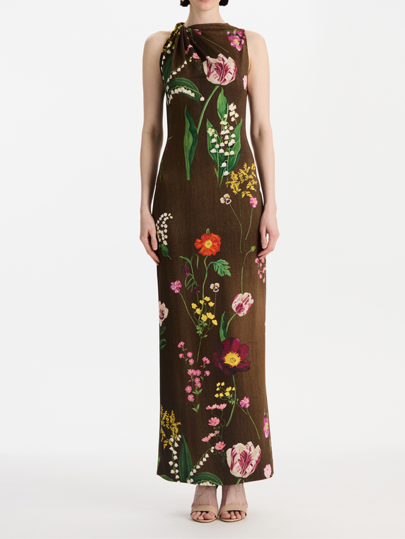 *VIRTUAL TRUNK SHOW* Oscar de la Renta Sleeveless Mixed Botanical Milano Jersey Day Dress