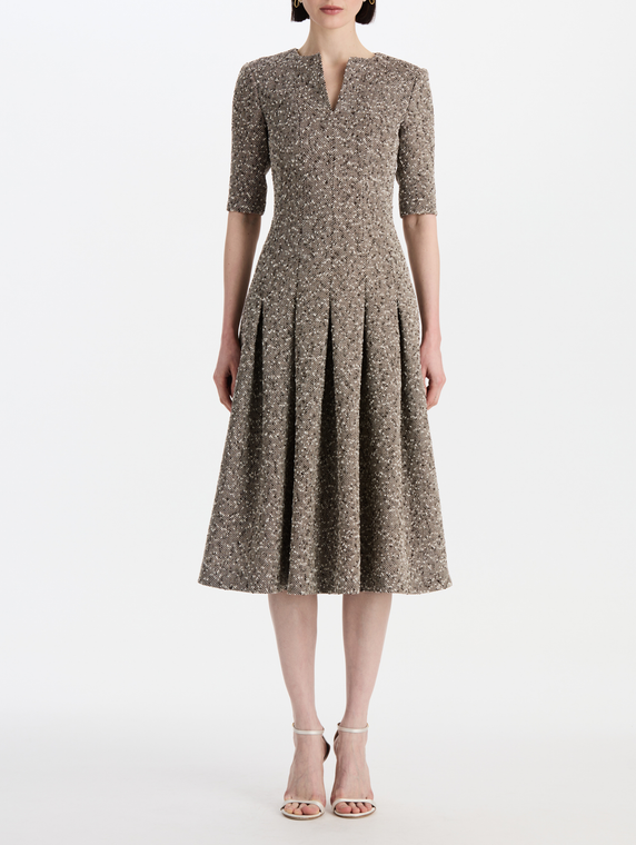 *VIRTUAL TRUNK SHOW* Oscar de la Renta Midi Sleeve Slubby Wool Tweed Gauze Day Dress