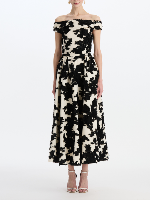 *VIRTUAL TRUNK SHOW* Oscar de la Renta Off Shoulder Abstract Fil Coupe Day Dress