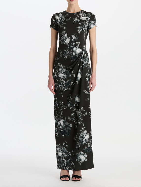 *VIRTUAL TRUNK SHOW* Oscar de la Renta Short Sleeve Draped Waist Peony Milano Jersey Dress