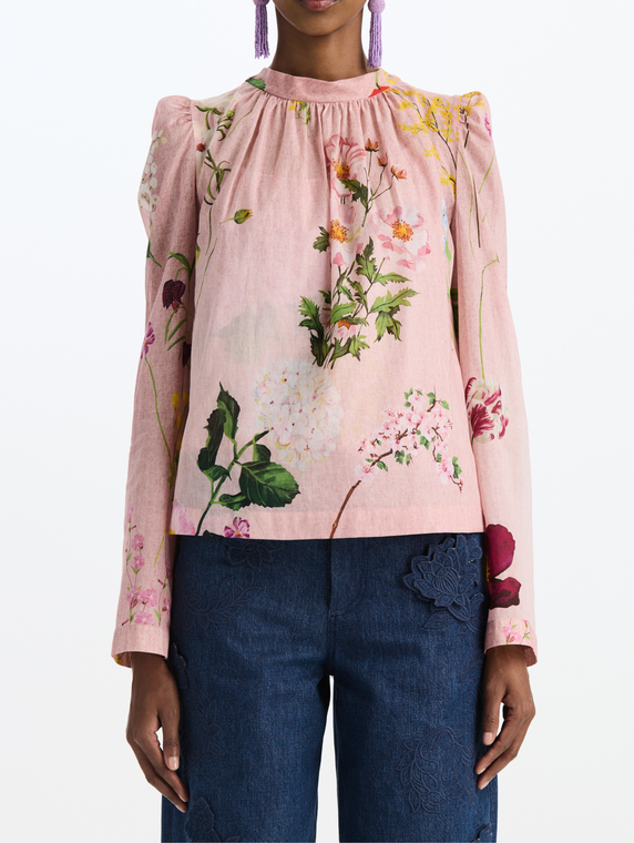 *VIRTUAL TRUNK SHOW* Oscar de la Renta Long Sleeve Mixed Botanical Voile Tie Dtl Blouse