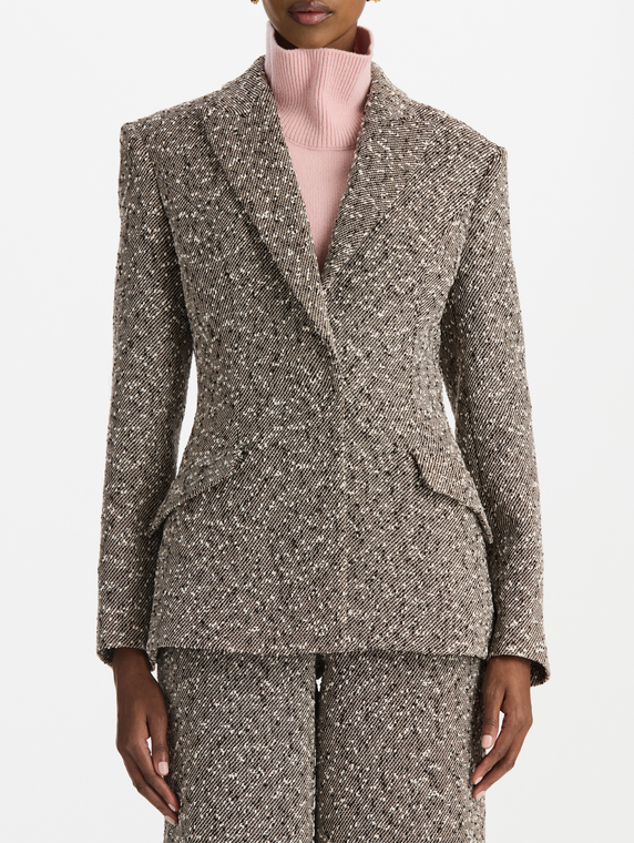 *VIRTUAL TRUNK SHOW* Oscar de la Renta Long Sleeve Slubby Wool Tweed Collared Jacket