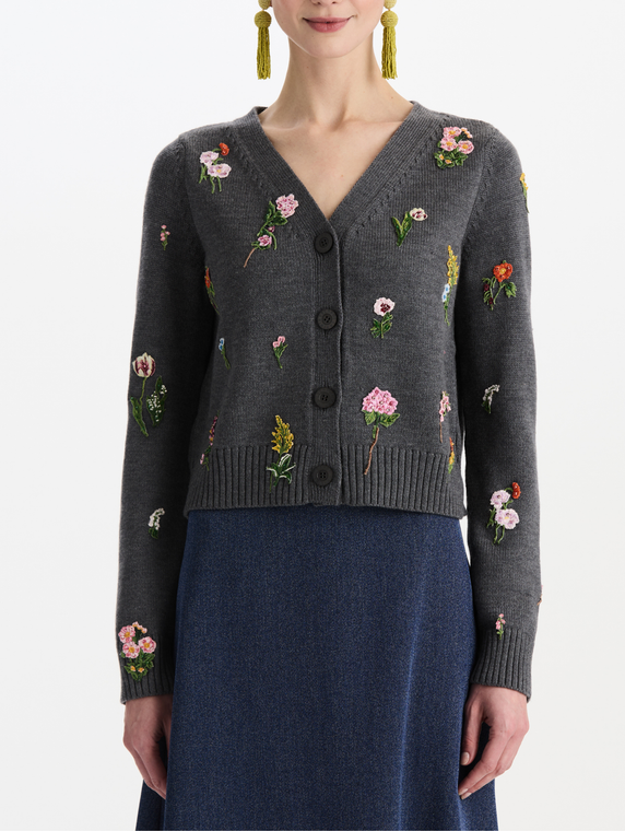 *VIRTUAL TRUNK SHOW* Oscar de la Renta Long Sleeve Mini Floral Embroidered Cardigan