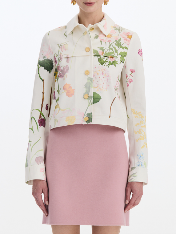 *VIRTUAL TRUNK SHOW* Oscar de la Renta Long Sleeve Faded Mixed Botanical Cotton Denim Jacket