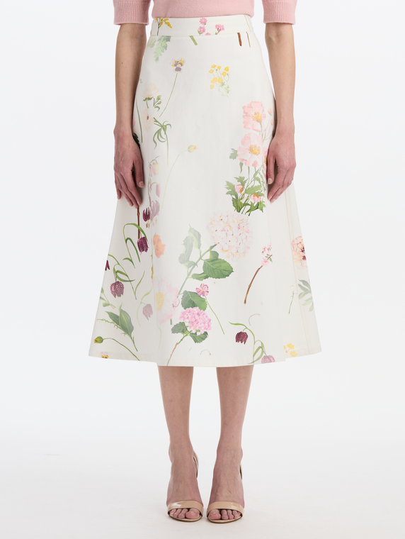 *VIRTUAL TRUNK SHOW* Oscar de la Renta Faded Mixed Botanical Cotton Denim Skirt