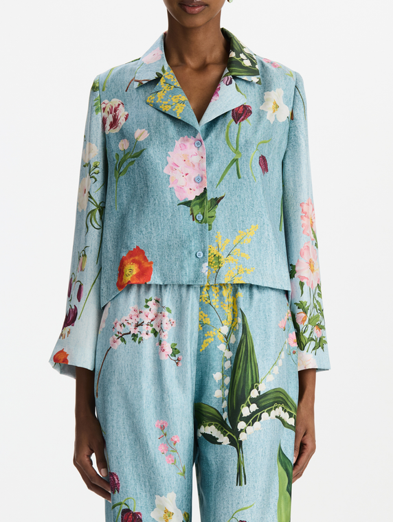 *VIRTUAL TRUNK SHOW* Oscar de la Renta Long Sleeve Mixed Botanical Silk Twill Blouse