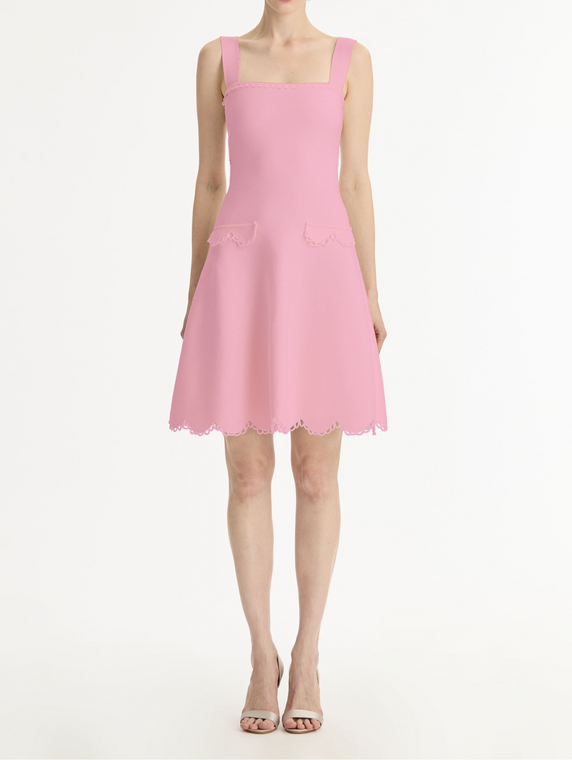 Oscar de la Renta Scallop Trim Knit Dress in Tulip, Size X-Small