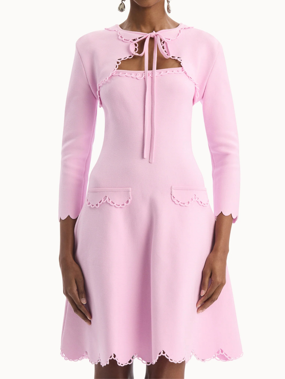 Oscar de la Renta Scallop Trim Knit Bolero in Tulip, Size X-Small