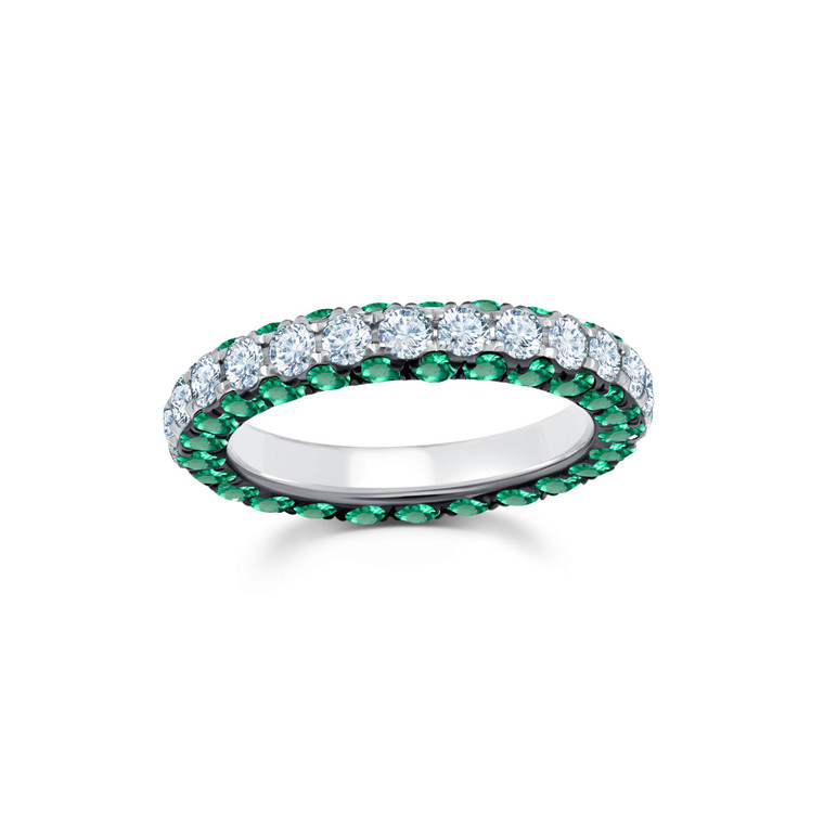 Graziela Gems 18K White Gold Emerald & Diamond 3 Sided Band Ring, Size 7