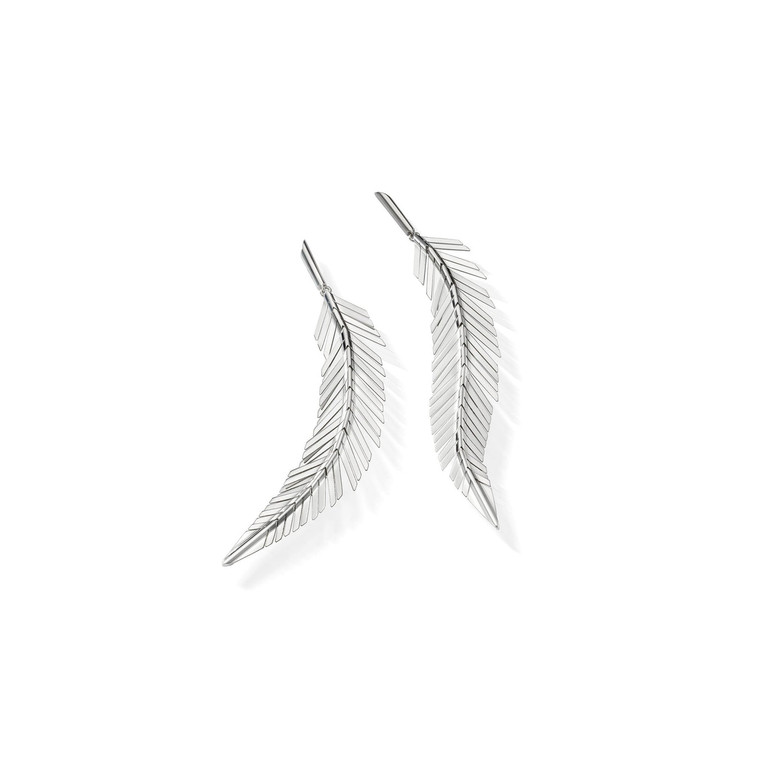 Cadar Medium White Gold Feather Earrings