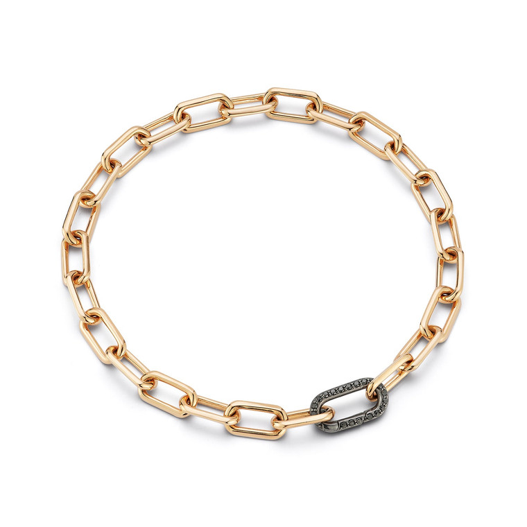 Walters Faith Saxon 18K Rose Gold Chain Link Bracelet with Black Diamond Elongated Spring Loaded Clasp, 8"