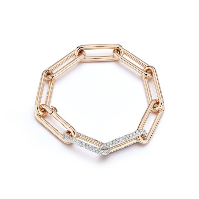 Walters Faith Saxon 18K Rose Gold Elongated Chain Link Bracelet with 2 Diamond Links, Size 7"