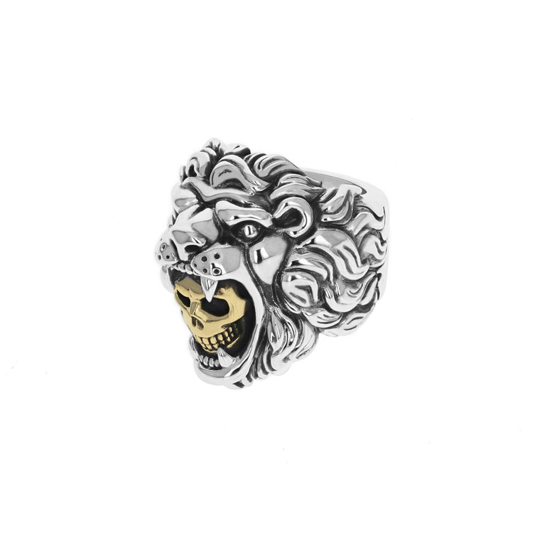 King Baby Studio Lion Ring with Gold Alloy Skull, Size 11