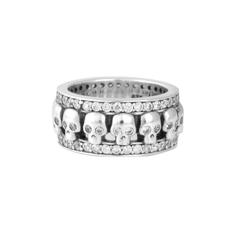 King Baby Studio Skull Triple Band Pave Ring, Size 8.5