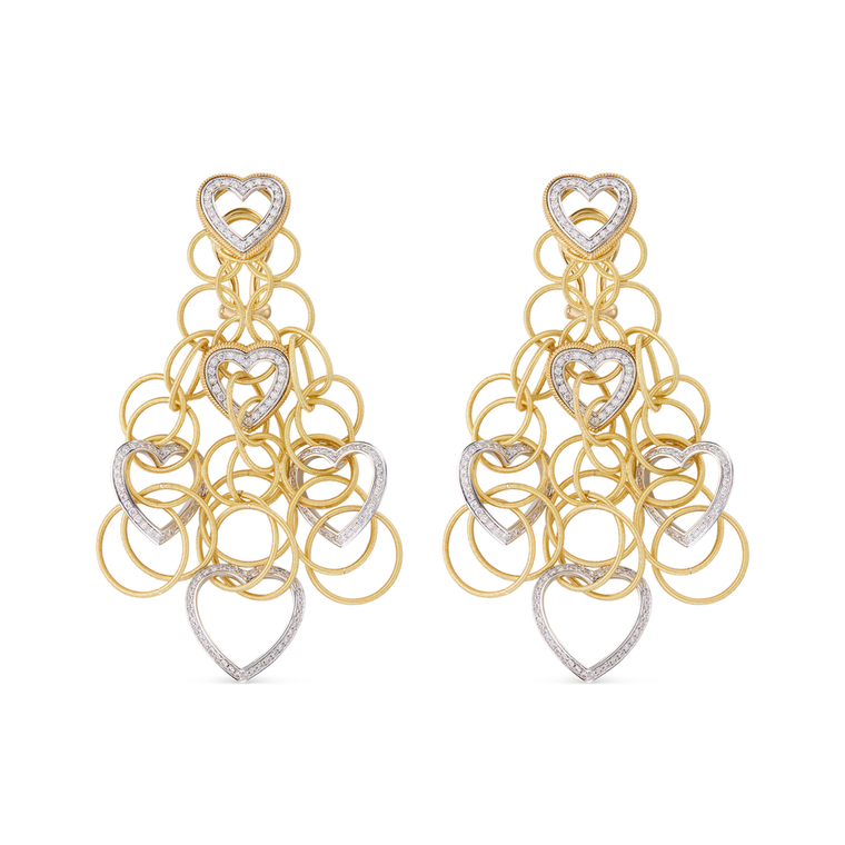 Buccellati Hawaii 18K Yellow and White Gold Heart Earrings with Diamonds