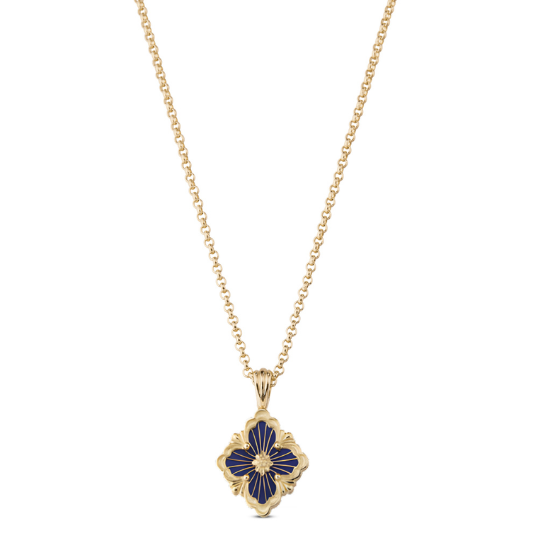 Buccellati Opera Tulle 18K Yellow Gold Pendant with Blue Enamel Necklace, Small