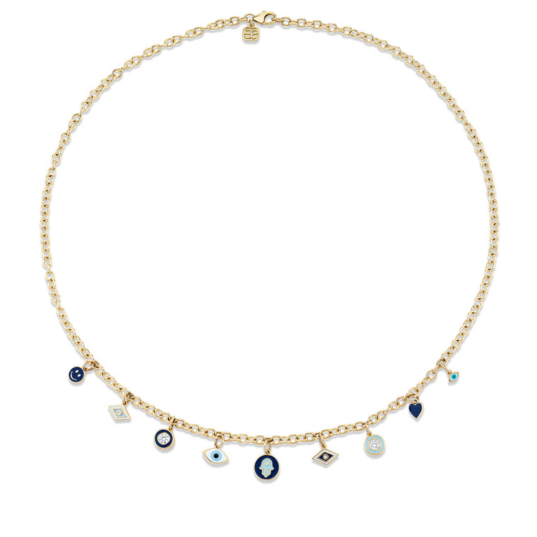 Sydney Evan 14K Yellow Gold & Diamond Enamel Multi-Charm Necklace