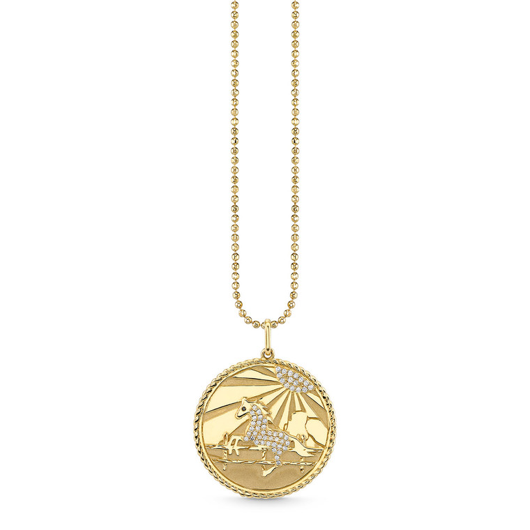 Sydney Evan 14K Yellow Gold & Diamond Horse Coin Charm Heavy Ball Chain Necklace