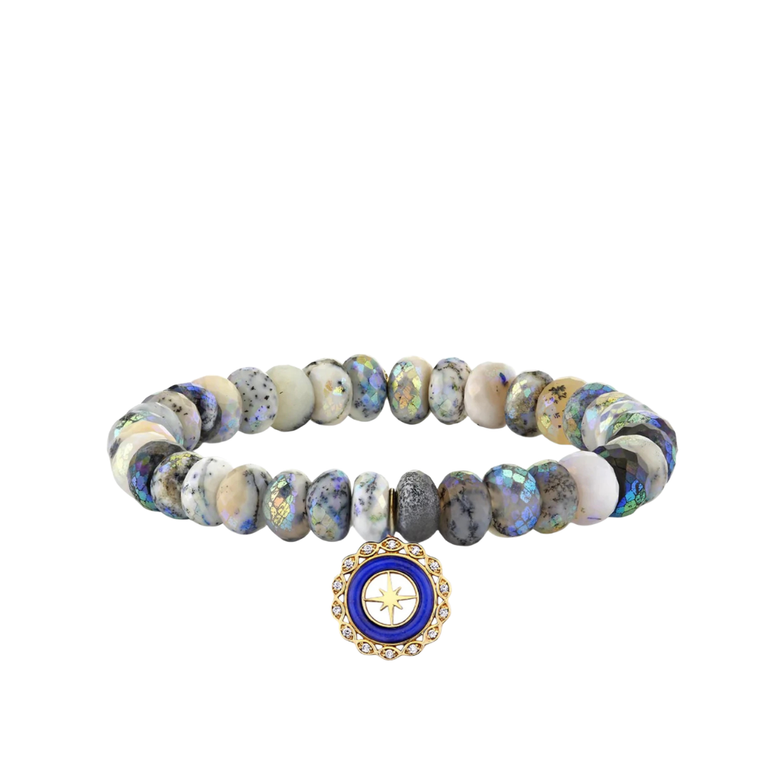 Sydney Evan 14K Yellow Gold Small Starburst Stone Pendant on AB Dendrite Opal Faceted Rondelles