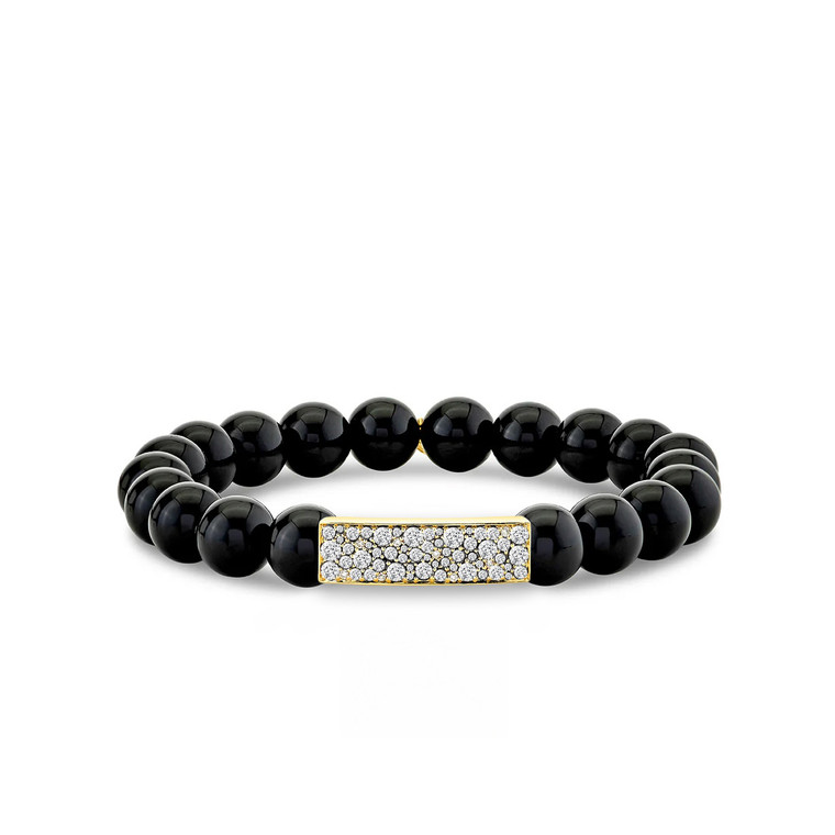 Sydney Evan Multi Stone Pavé Bar on Smooth Onyx Bead Bracelet