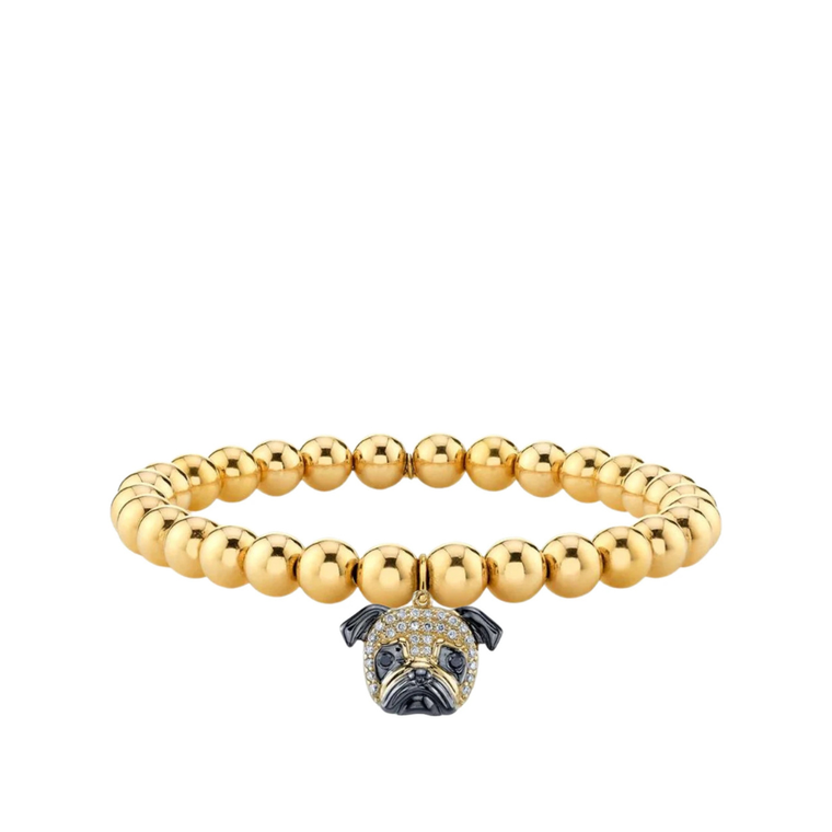 Sydney Evan 14K Yellow Gold & Diamond Pug Charm Bracelet