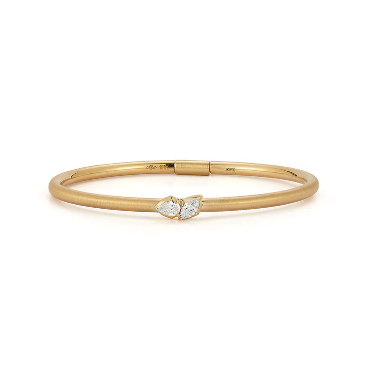 Jade Trau 18K Yellow Gold Poppy Two Stone Plié Bangle, Size Small