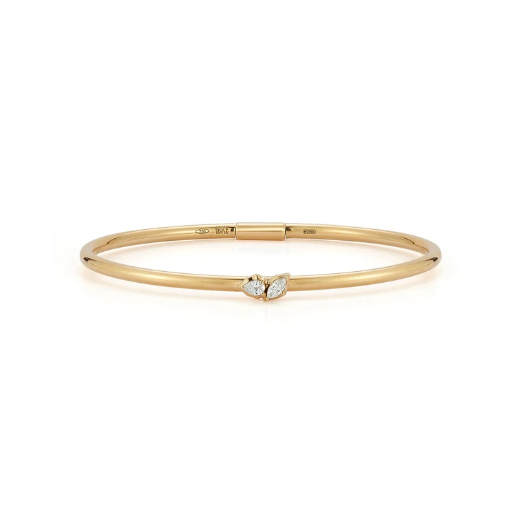 Jade Trau 18K Yellow Gold Posey Two Stone Plié Bangle (Satin Finish), Size Large