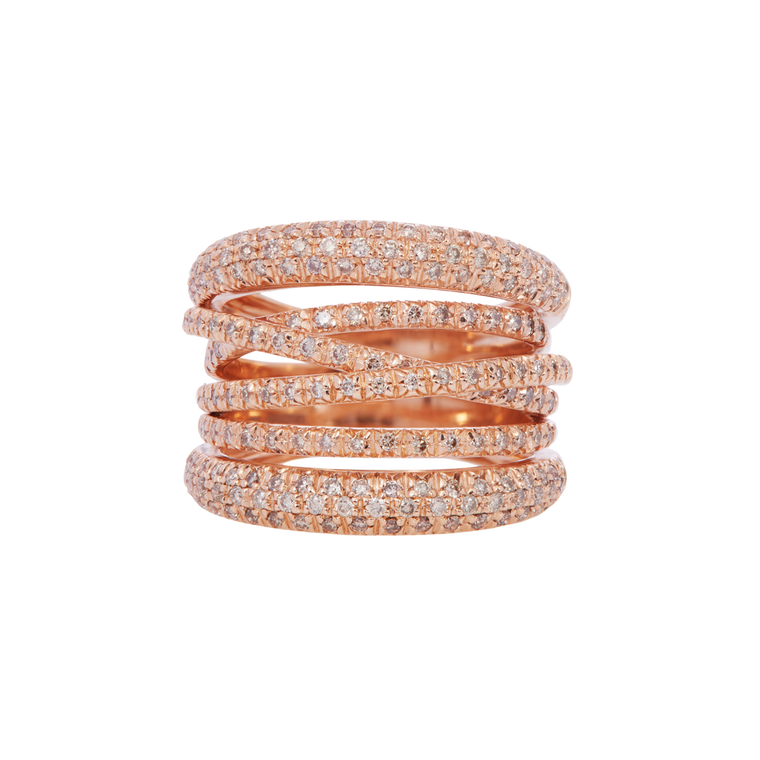 Sidney Garber 18K Rose Gold Scribble Ring with Cognac Diamonds, Size 6