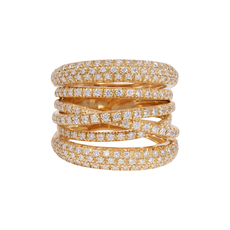 Sidney Garber 18K Yellow Gold Scribble Ring with Diamonds, Size 6