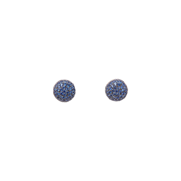 Sidney Garber 18K White Gold Perfect Perfect Pavé Button Earrings with Sapphires (Medium)