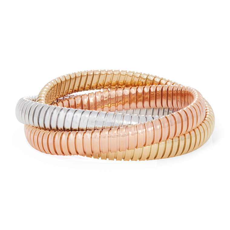 Sidney Garber 18K Tri-Color Gold 3 Band Rolling Bracelet (9mm), Size 18cm