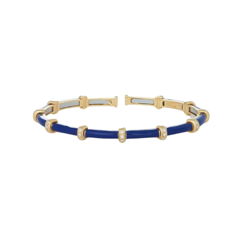 Sidney Garber 18K Yellow Gold Blue Enamel Carly Bracelet with Diamonds