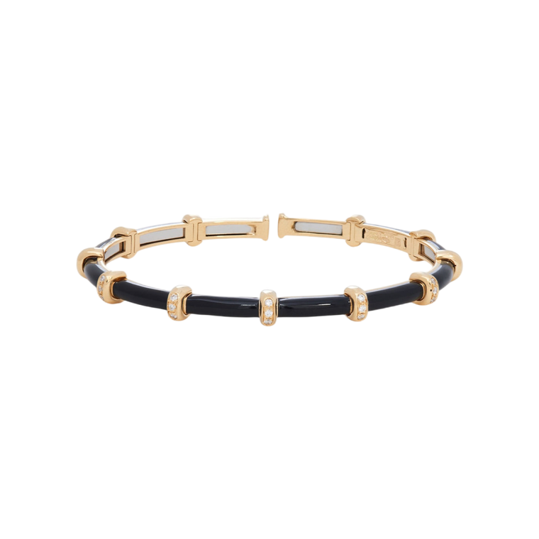 Sidney Garber 18K Yellow Gold Black Enamel Carly Bracelet with Diamonds