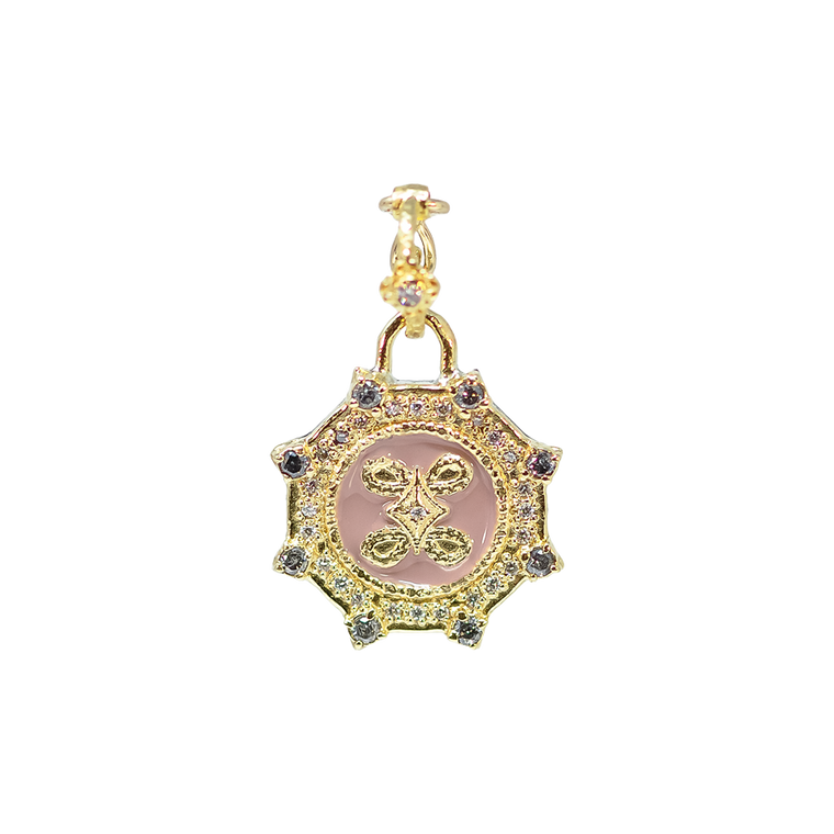 Armenta 18K Yellow Gold and Grey Sterling Silver Enamel Diamond Medallion Enhancer, 20mm