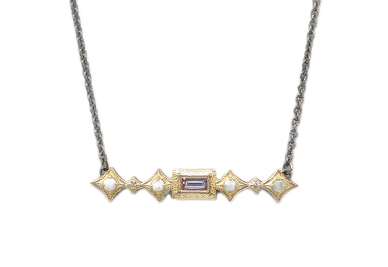 Armenta 18K Yellow Gold Baguette Morganite Crivelli Opal Necklace, 18"