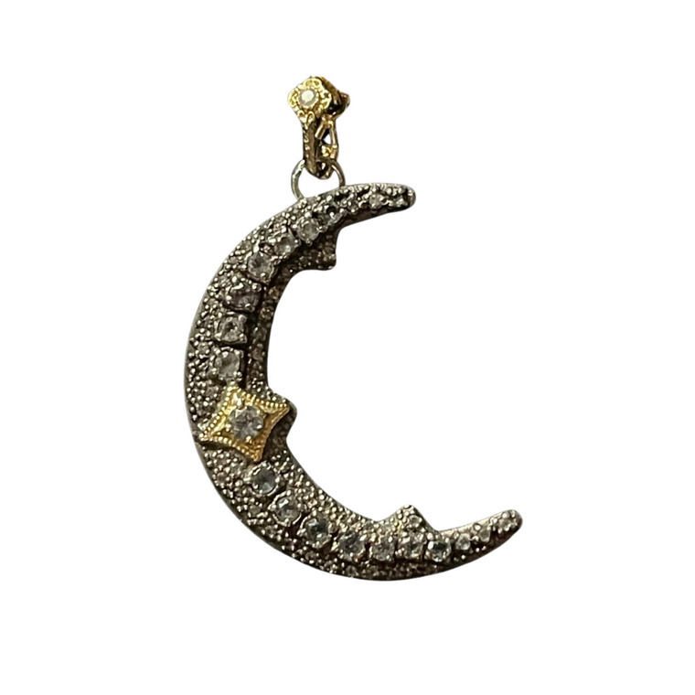 Armenta Sterling Silver Pavé Crescent Moon Diamond and Black Sapphire Enhancer, 25mm