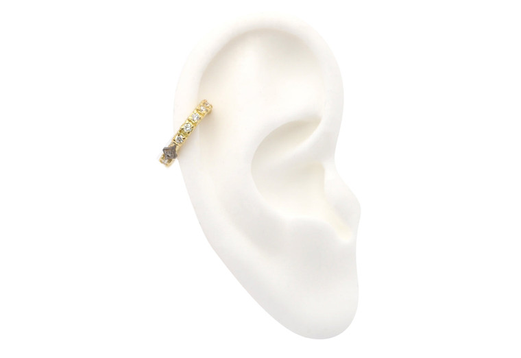 Armenta 18K Yellow Gold and Blackened Sterling Silver Medium Hinged Crivelli Ear Cuff with White and Champagne Diamonds