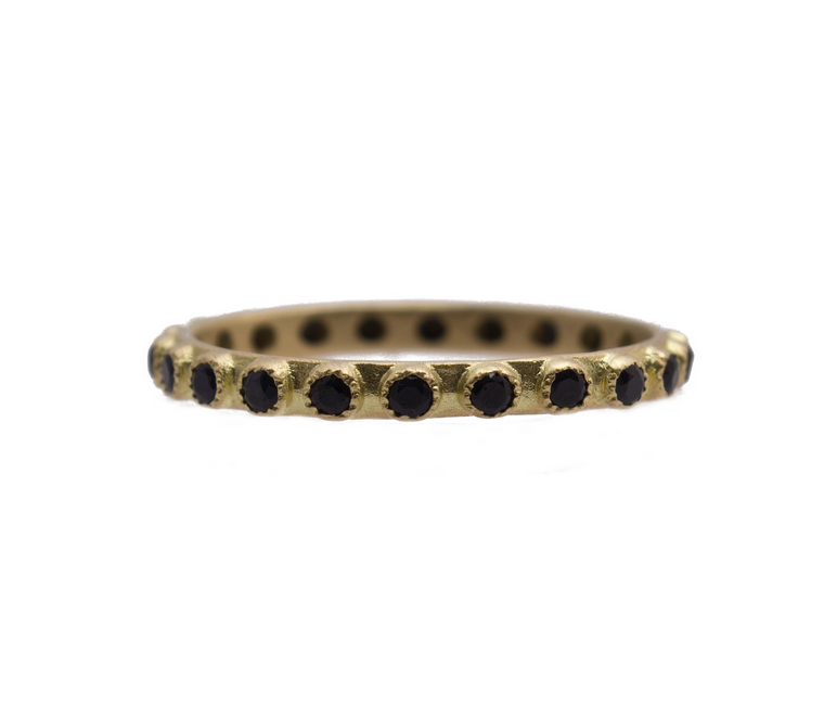 Armenta 18K Yellow Gold Black Sapphire Eternity Stack Band Ring, Size 6.5