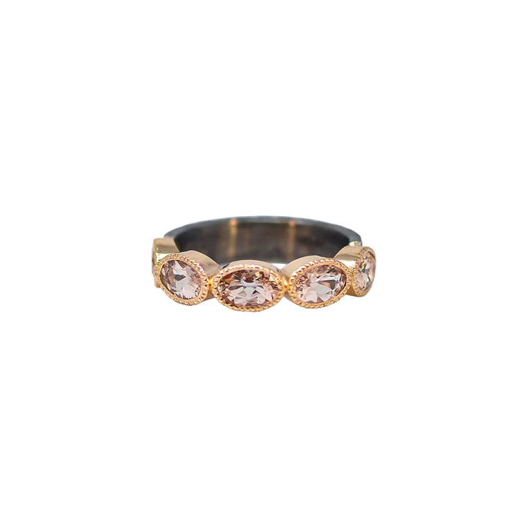 Armenta 14K Rose Gold and Grey Sterling Silver Oval Morganite Stack Band Ring, Size 6.5