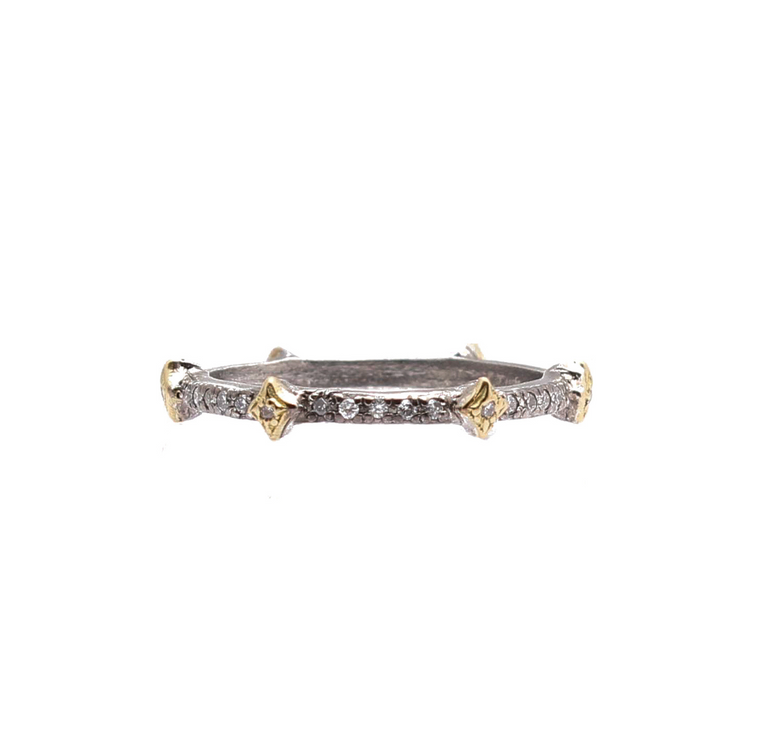 Armenta 18K Yellow Gold and Blackened Sterling Silver Crivelli Stack Band Ring, Size 6.5