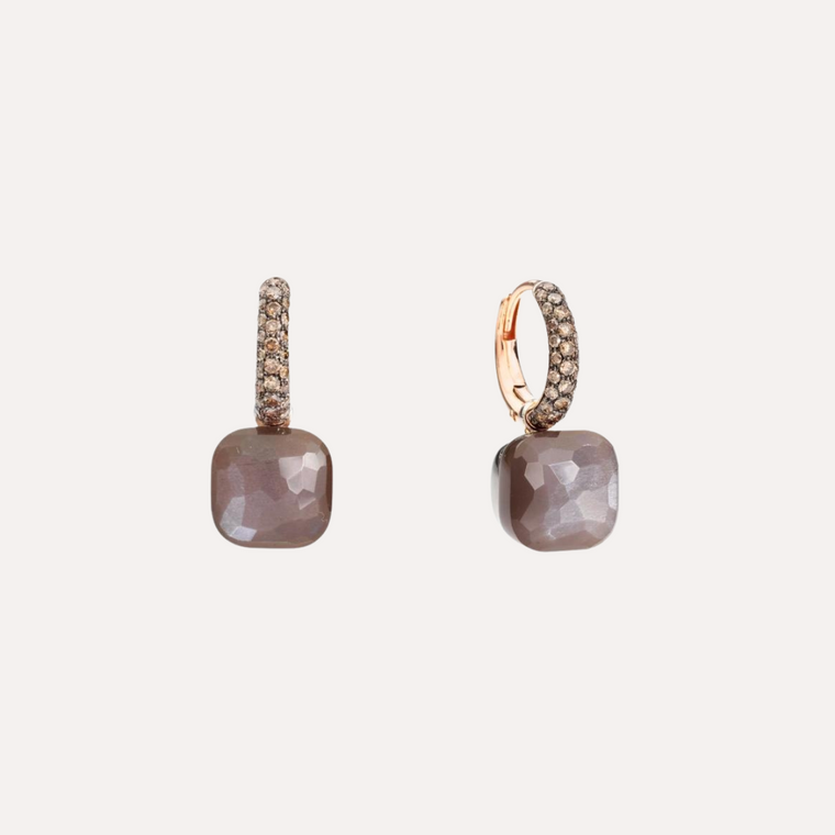 Pomellato Nudo Chocolate 18K Rose and White Gold Earrings with Brown Moonstone and Diamonds