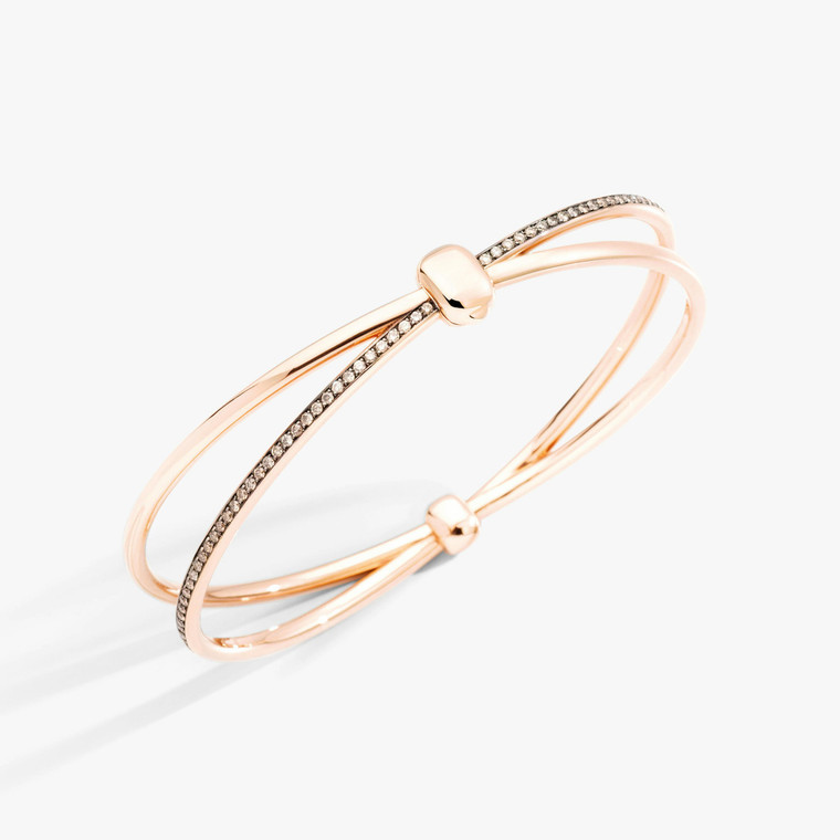 Pomellato Together 18K Rose Gold Bangle with Brown Diamonds, Size Large