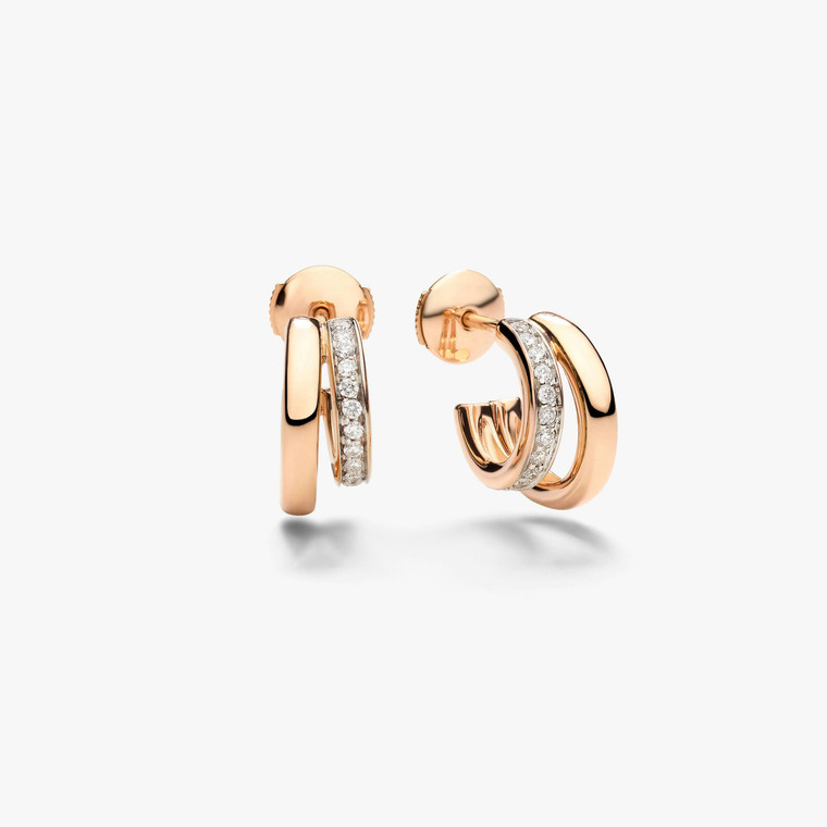Pomellato Iconica 18K Rose Gold Double Hoop Diamond Earrings