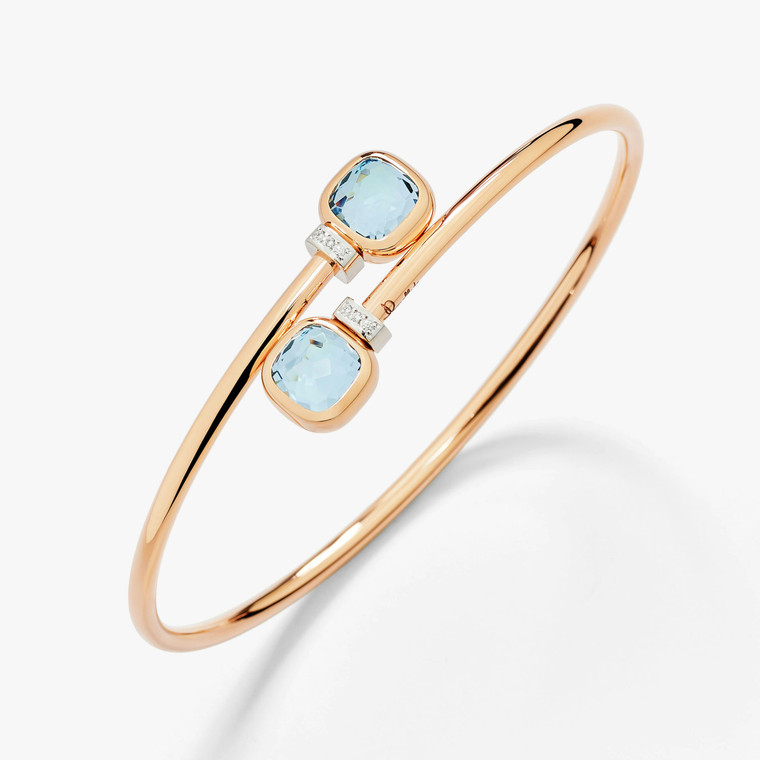 Pomellato Nudo 18K Rose and White Gold Sky Blue Topaz Mini Bangle, Size Small