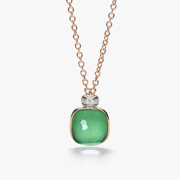 Pomellato Nudo 18K Rose and White Gold Prasiolite/Green Agate Diamond Necklace