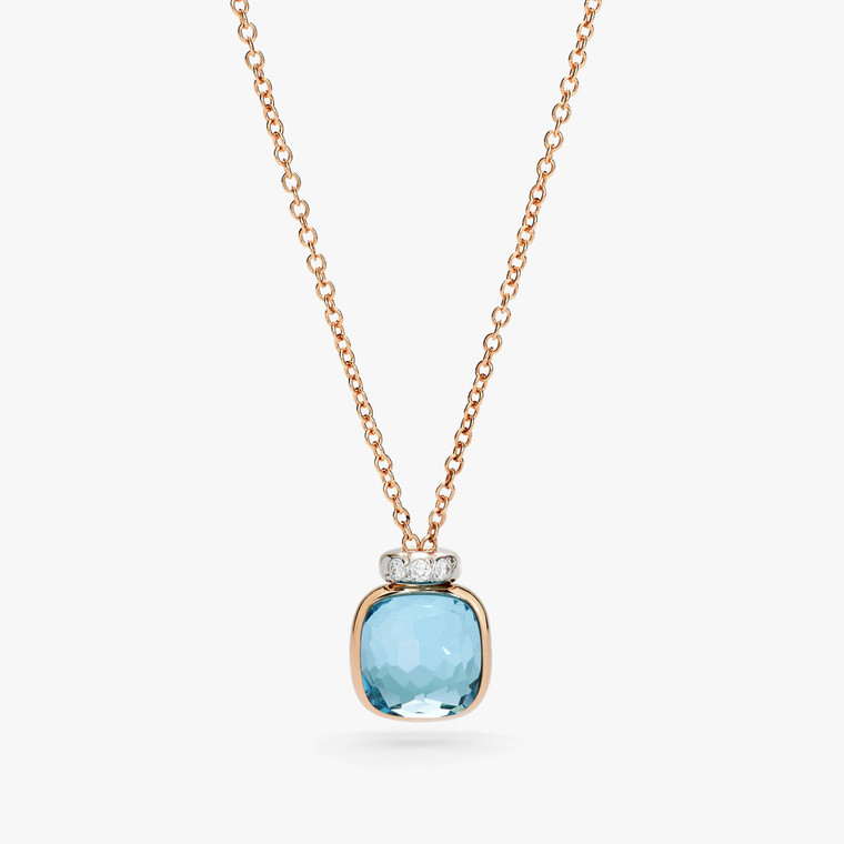 Pomellato Nudo Mini 18K Rose and White Gold Sky Blue Topaz and Diamond Pendant Necklace