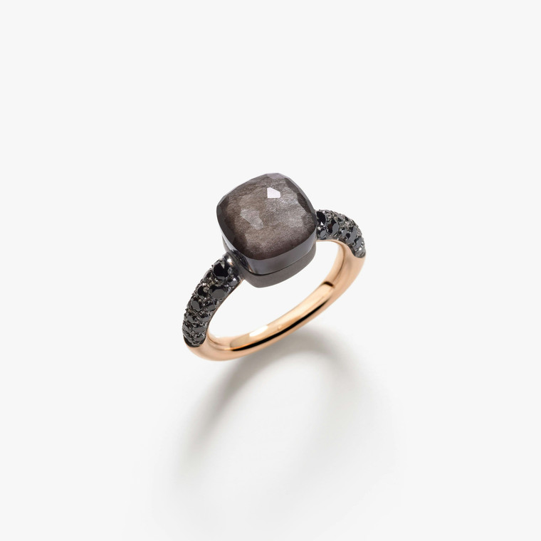 Pomellato Nudo 18K Rose Gold and Titanium Obsidian Petit Ring, Size 55