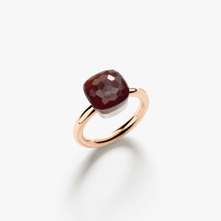 Pomellato Nudo 18K Rose and White Gold Garnet Classic Ring, Size 56
