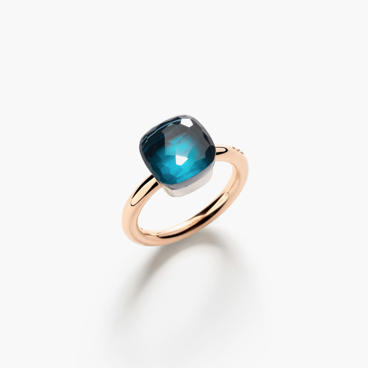Pomellato Nudo 18K Rose and White Gold London Blue Topaz Classic Ring