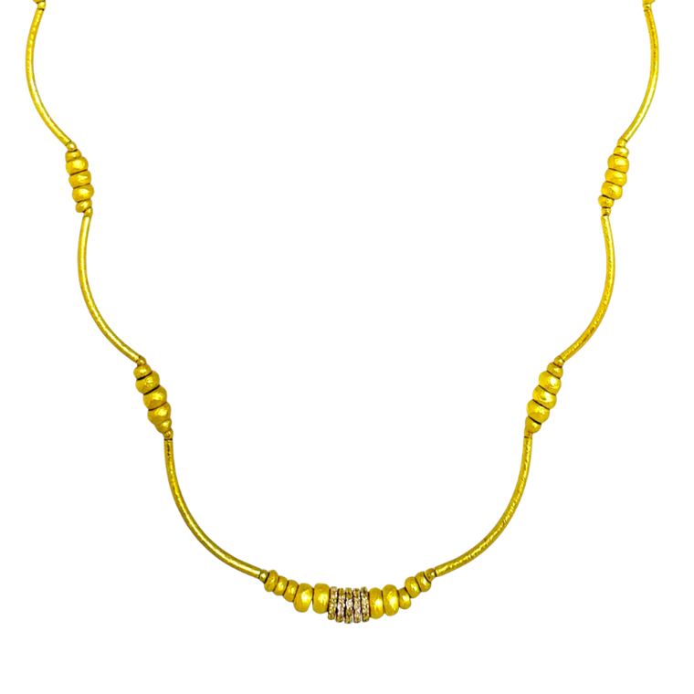 *COMING SOON*Mara Labell Designs 18K Gold Dangerous Curves 5 Diamond Pavé Rondelles Necklace 20"